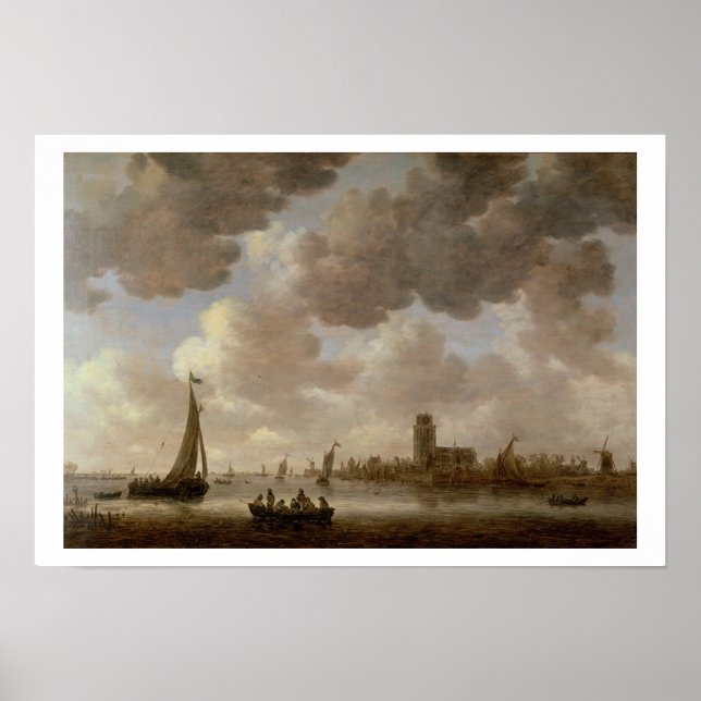 Poster Vista de Dordrecht Downstream do Grote Kerk, (Frente)
