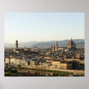 Póster vista de Florença com rio de Arno, domo, Ponte