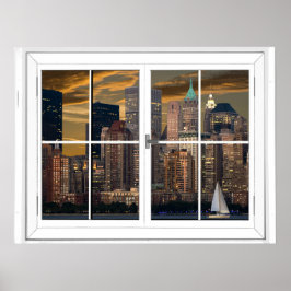 Póster Vista de janela artificial da cidade de Nova York