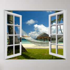 Póster Vista de janela falsa de praia tropical