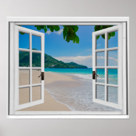 Póster Vista de Janela Faux do Oceano Tropical