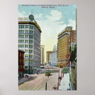 Poster Vista de norte do Second Ave da rua Pike