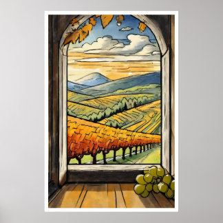 Poster Vista de outono/Call Vineyard a partir de um Poste