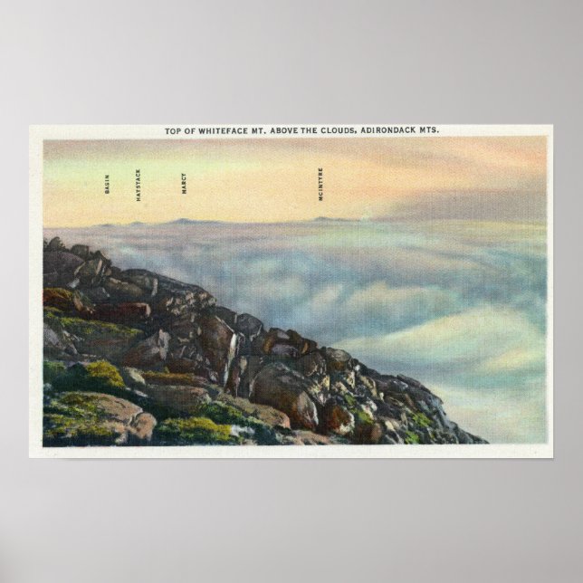 Poster Vista de Outros Adirondack Mts acima das Nuvens (Frente)