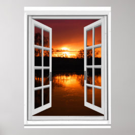 Poster Vista de pôr do sol em janela falsa