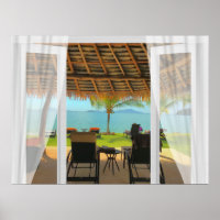 Vista De Praia Tropical Através Da Sua Janela