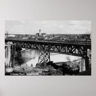 Póster Vista de quedas e de ponte de Spokane
