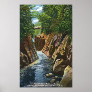 Póster Vista de quedas e de ponte do rio de Ausable