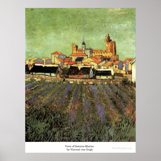 Póster Vista de Saintes-Maries por Vincent van Gogh (Frente)