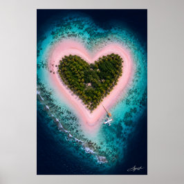 Poster Vista de satélite da ilha de areia rosa em forma d