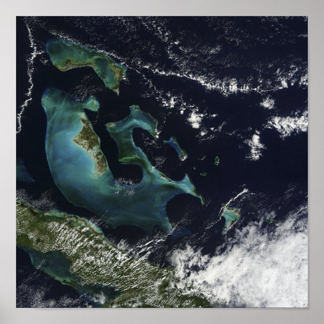 Poster Vista de satélite das Ilhas Bahama (Frente)