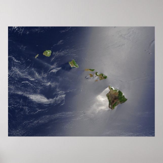 Póster Vista de Satélite das Ilhas Havaianas (Frente)