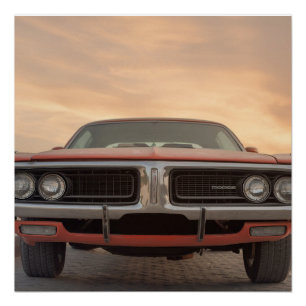 Póster Vista de Sunset do Carro Clássico Vintage