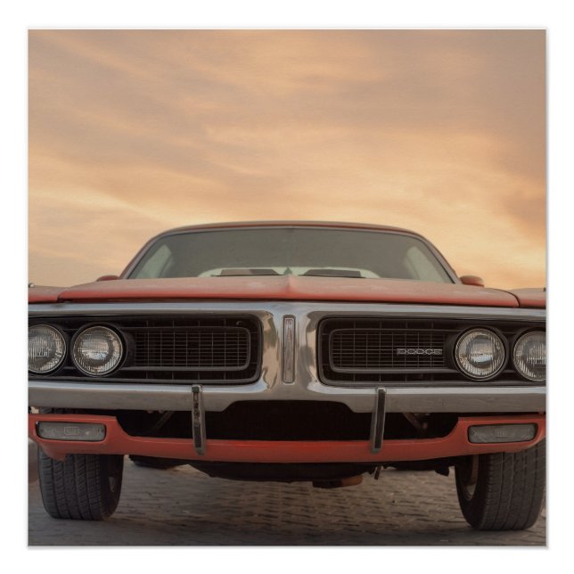 Póster Vista de Sunset do Carro Clássico Vintage (Frente)