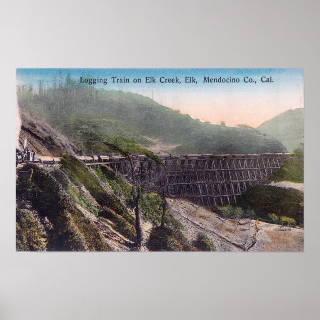 Póster Vista de um Comboio em Torno da Ponte Elk Creek (Frente)