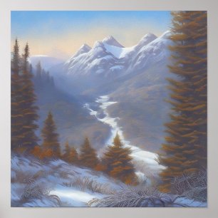 Poster Vista de uma montanha de neve