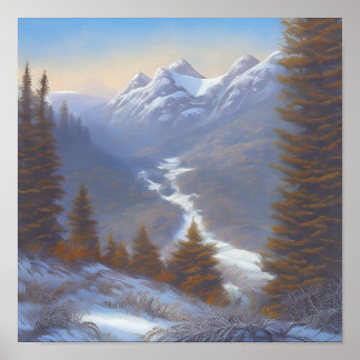 Poster Vista de uma montanha de neve