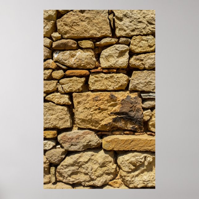 Poster Vista de uma parede velha com pedras amarelas abst (Frente)
