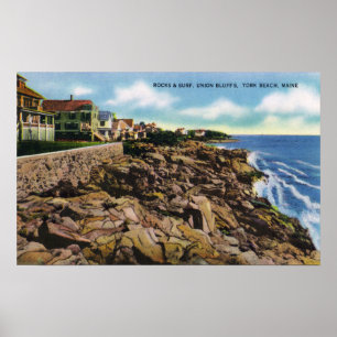Póster Vista de Union Bluffs Rocks e Surf em York