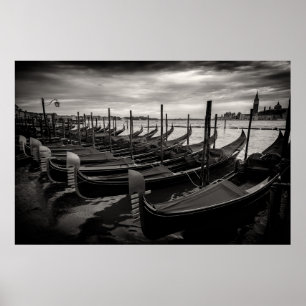 Poster Vista de Veneza Tradicional a Preto e Branco