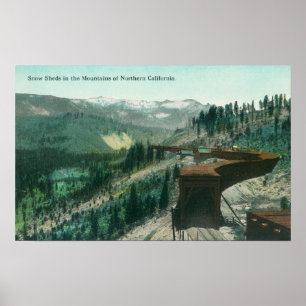 Poster Vista de vertentes da neve sobre trilhas do trem