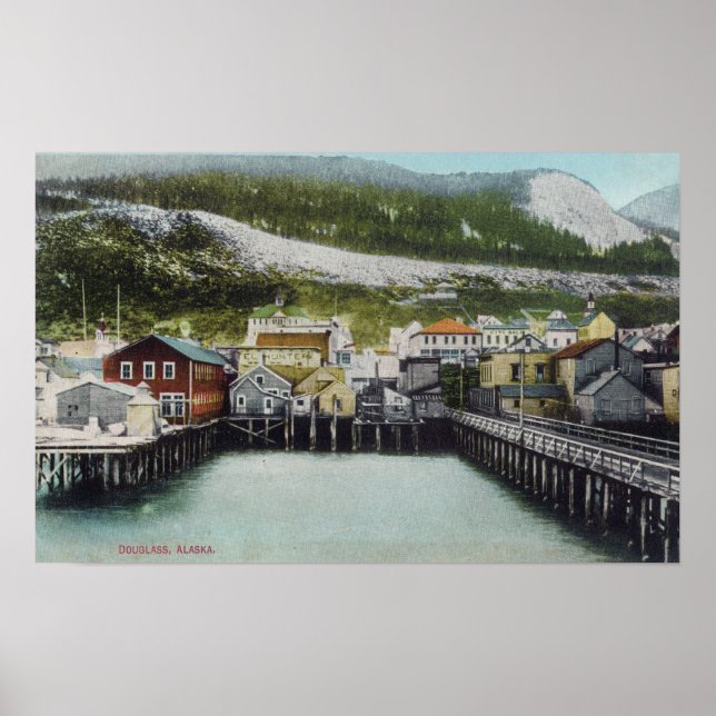 Póster Vista de Waterfront e TownDouglass, AK (Frente)
