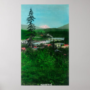 Póster Vista distante do pico e da cidade da geleira