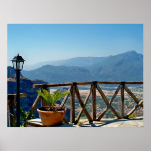 Poster Vista do balcão na piscina de Meteora