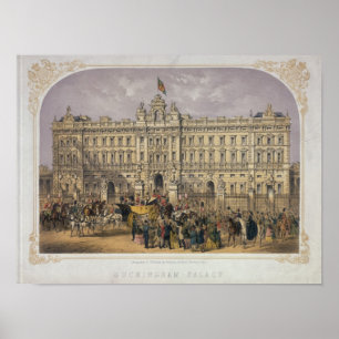 Póster Vista do Buckingham Palace com uma multidão fora