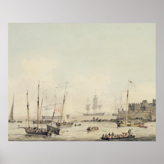 Póster Vista do Castelo Cornet, Guernsey, com Shipping, c (Frente)