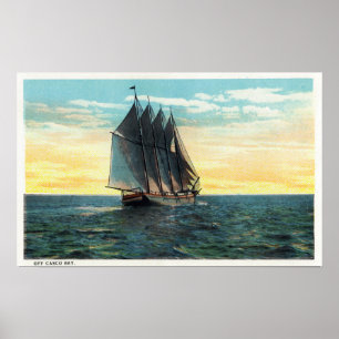 Póster Vista do castelo francês velho, 3 bandeiras de