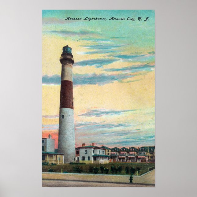 Póster Vista do farol de Absecon Cidade Atlântica, NJ (Frente)