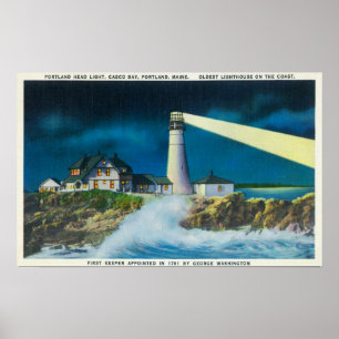 Poster Vista do farol principal de Portland na baía de