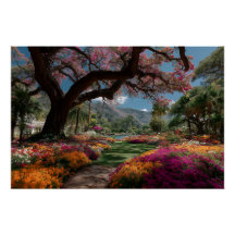 Vista do Jardim Paradisíaco da Árvore Florida Vibr
