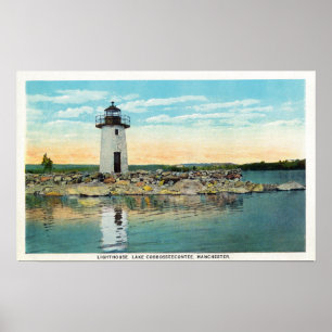 Poster Vista do lago Cobbosseecontee e do farol