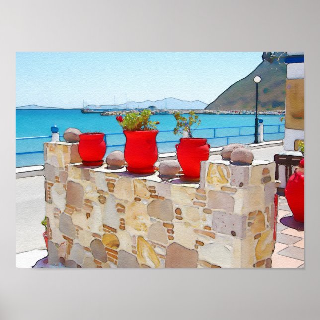Poster Vista do mar de aquarelas (Frente)