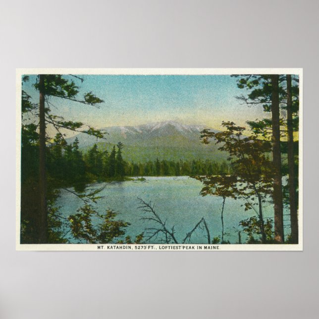 Poster Vista do Monte Katahdin, o Pico mais Loftiest no M (Frente)