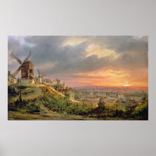 Póster Vista do montículo Montmartre, c.1830