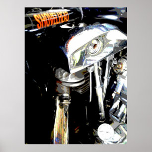 Poster Vista do Motor Clássico Shovelhead Harley