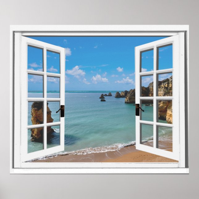 Poster Vista do oceano da praia relaxante Janela falsa (Frente)