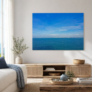 Poster Vista do Oceano do Estreito de Singapura com Navio