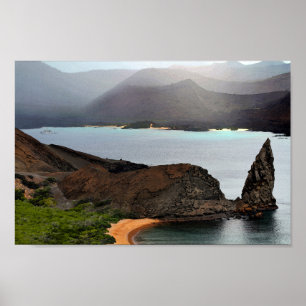 Póster Vista do pico de Bartolome nas Ilhas Galápagos