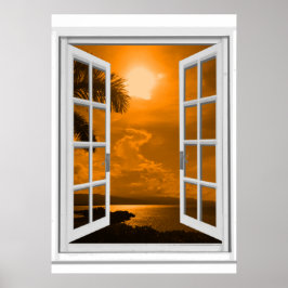 Poster Vista do pôr do sol Trompe l'oeil Janela Falsa