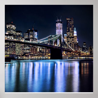 Poster Vista do reflexo da ponte do Brooklyn em Nova Iorq