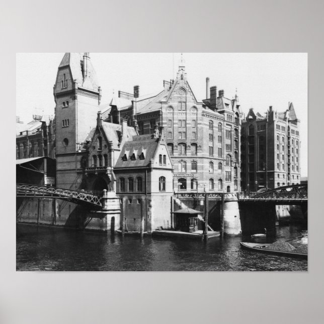 Póster Vista do Speicherstadt Hamburg, c.1910 (Frente)