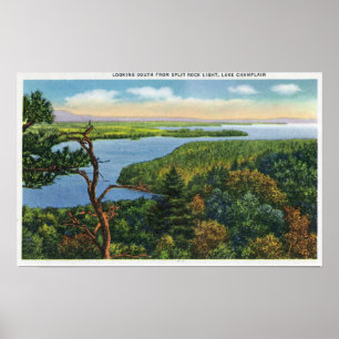 Poster Vista do sul do lago da luz da rocha da separaçã