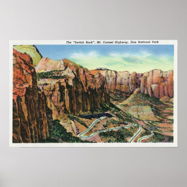 Póster Vista do Switch Back, Mt. Carmel Highway (Frente)
