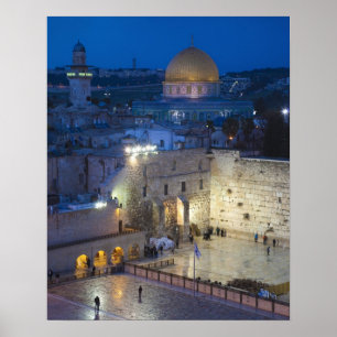 Póster Vista do Western Wall Plaza, tarde da noite
