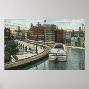 Poster Vista dos barcos de canal que vão sobre o aquedut