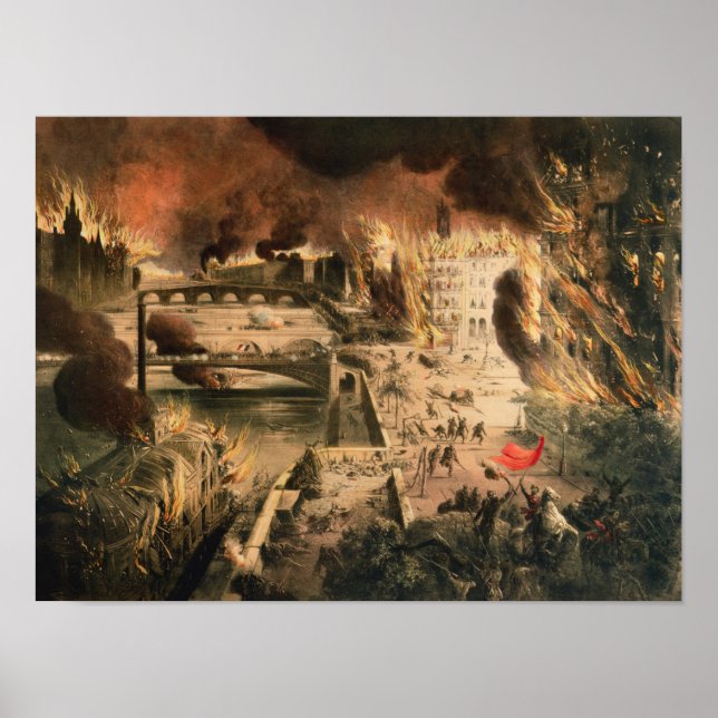Poster Vista dos Incêndios em Paris durante a comuna (Frente)